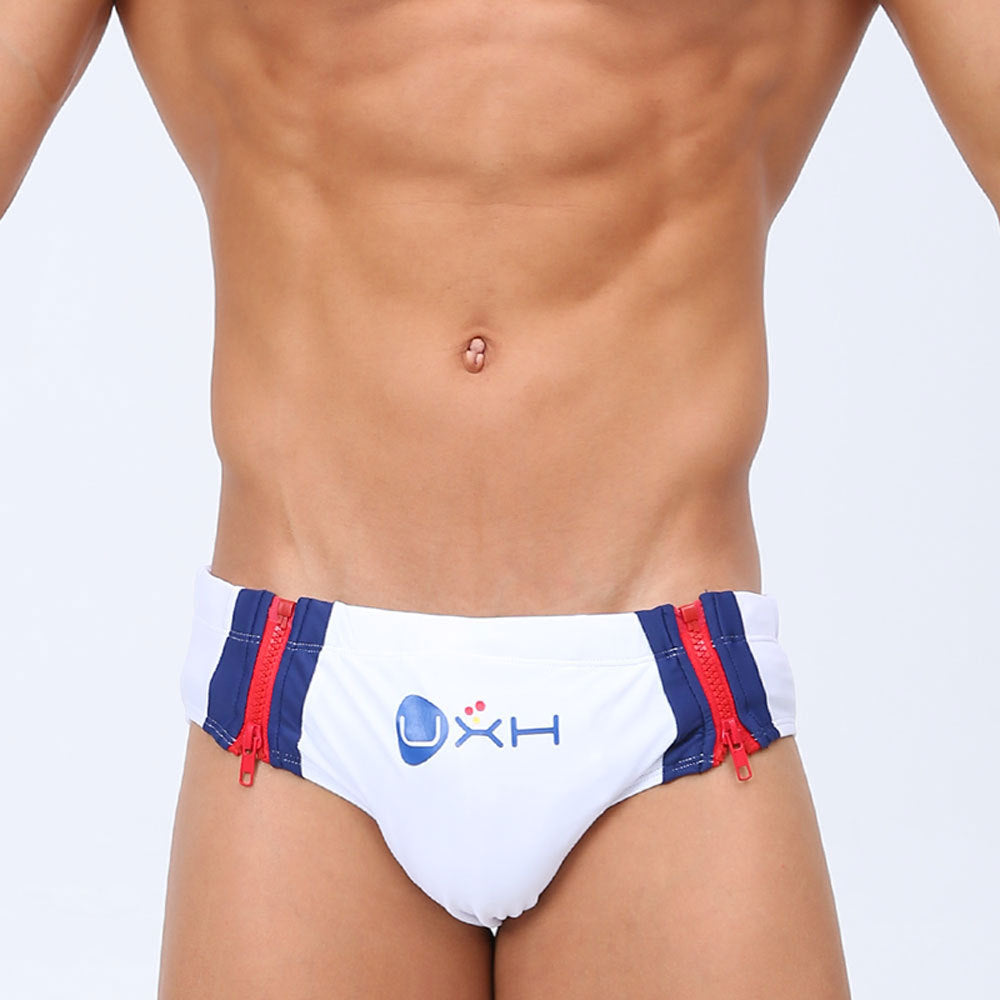 Fashion Men's Side Double Zipper Swim Briefs