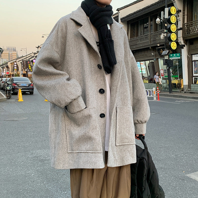 Men's Mid-length New Corduroy Wool Coat Design Sense