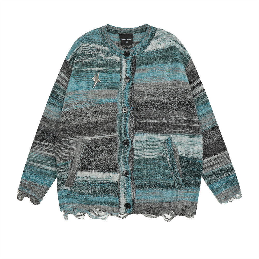 Gradient Rendering Striped Sweater Jacket