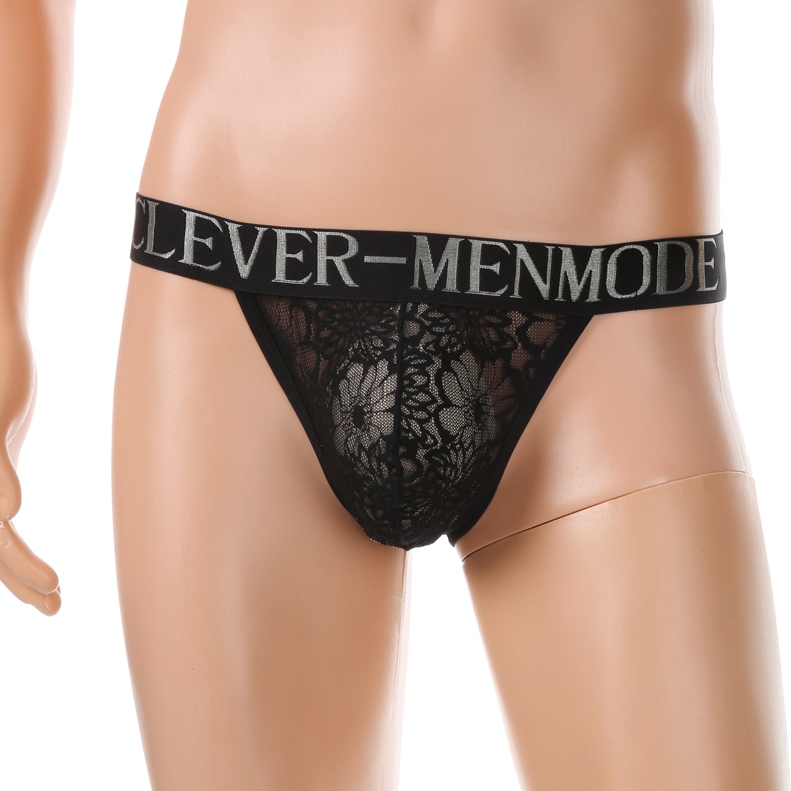 Mens Sexy Lace Low-Rise Thong With Butt-Exposing Design