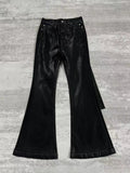 Dark Brush Wax Coated Pure Black High Elastic Ribbon Jeans