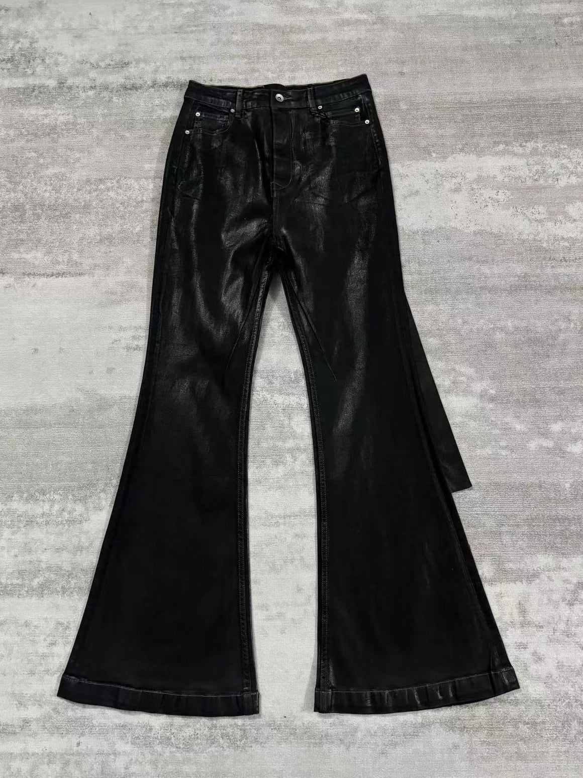 Dark Brush Wax Coated Pure Black High Elastic Ribbon Jeans