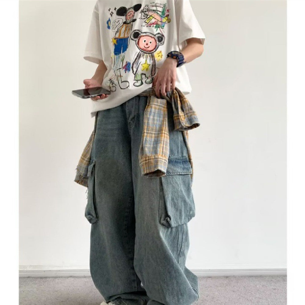 Retro Overalls Male Straight-leg Wide-leg Pants