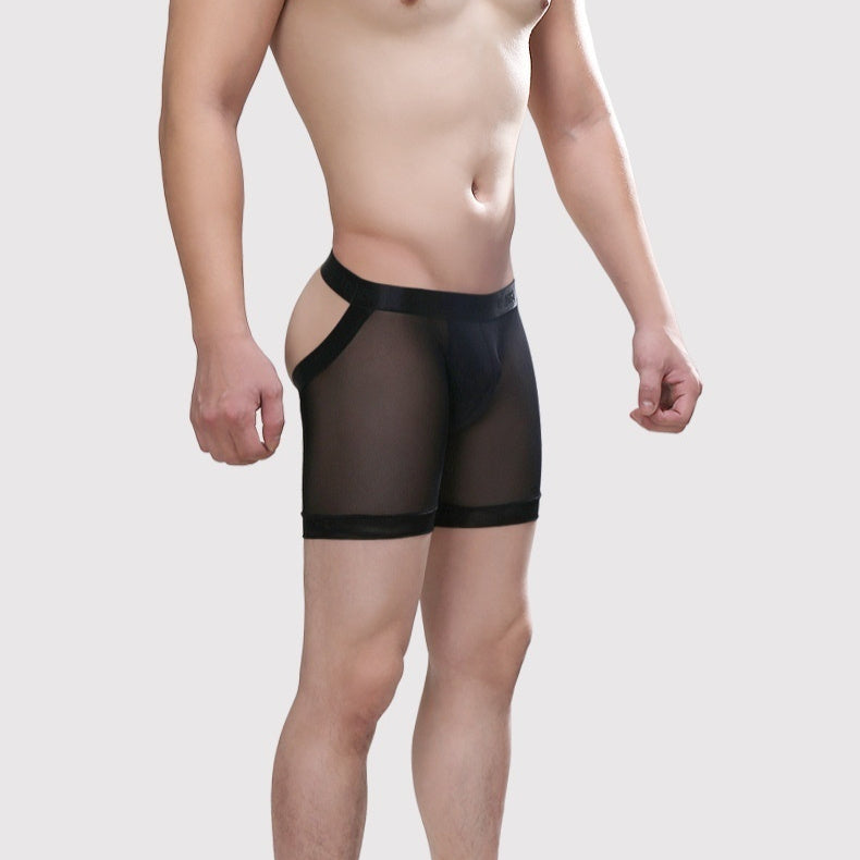 Perspective Mesh Bulging Ice Silk Pouch Sexy Buttock-Revealing Men's Boxers