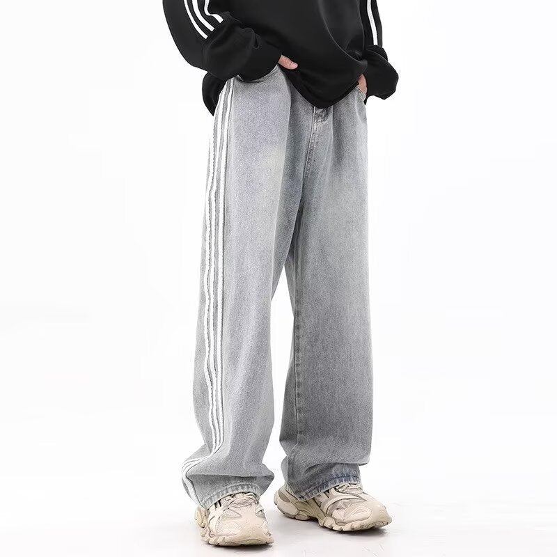 Men's Japanese Style Striped Jeans Loose Trousers