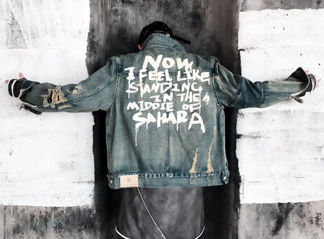 letter printed Graffiti font black blue men and women jacket