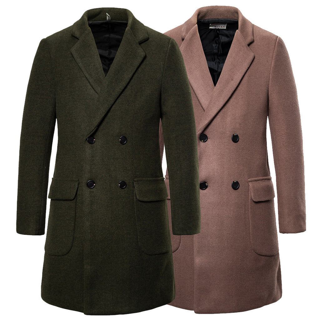 Double-breasted casual woolen coat men's woolen trench coat