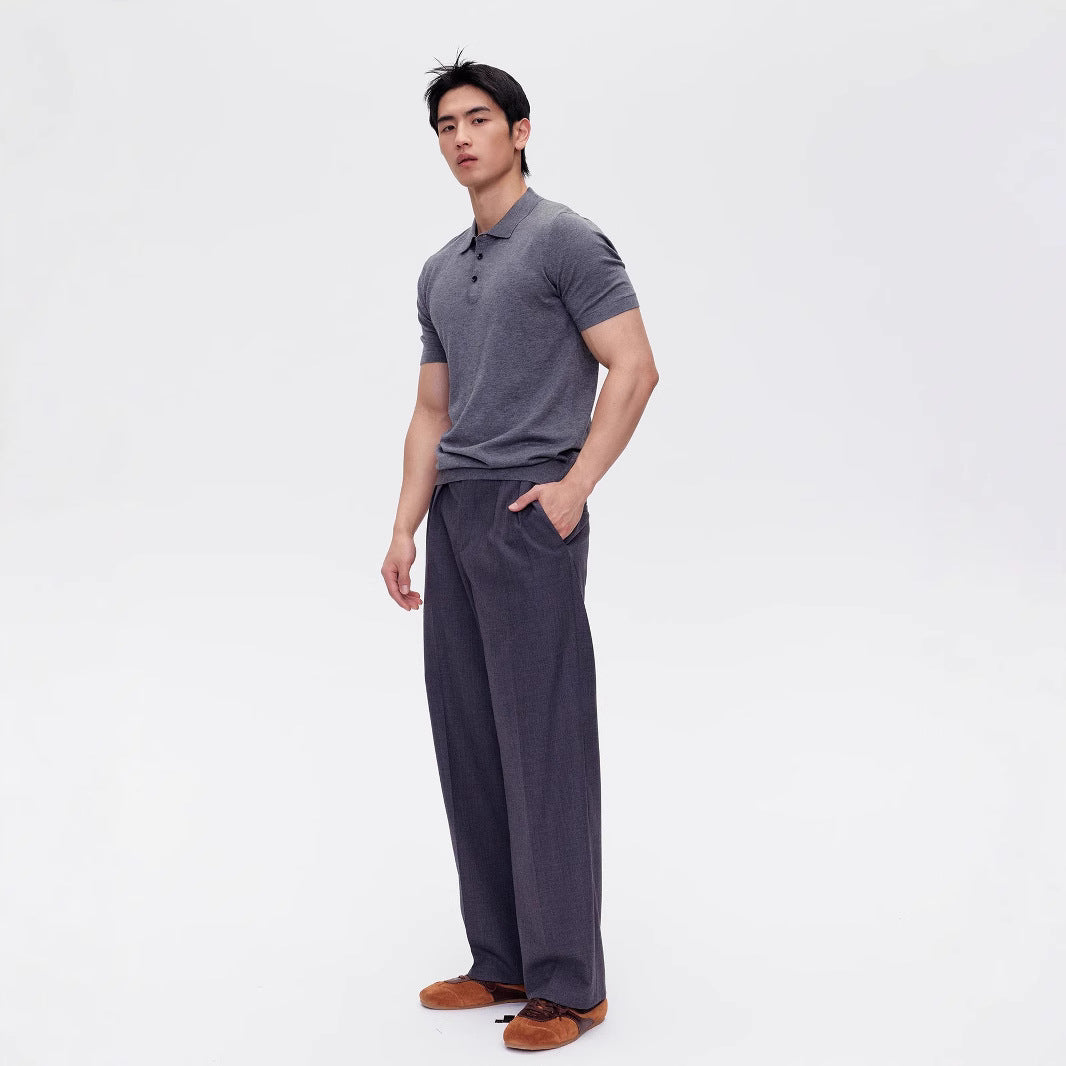 Men's Simple Summer American Casual Polo Collar Knitted Short-sleeved Bottoming Shirt