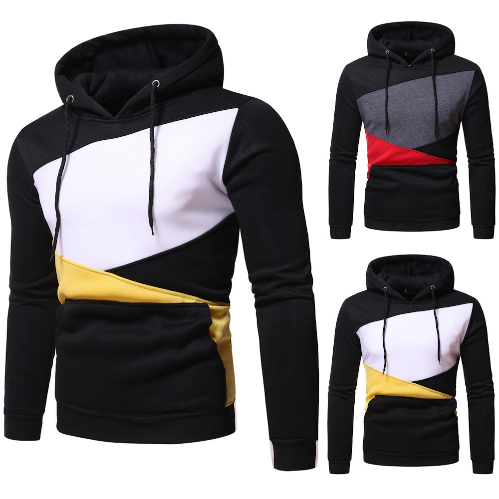 New Men's Color Matching Hooded Sweater