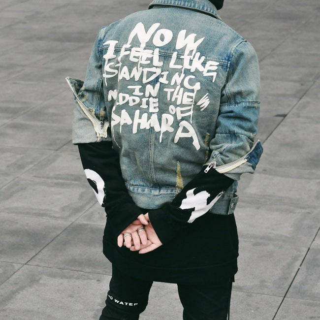 letter printed Graffiti font black blue men and women jacket