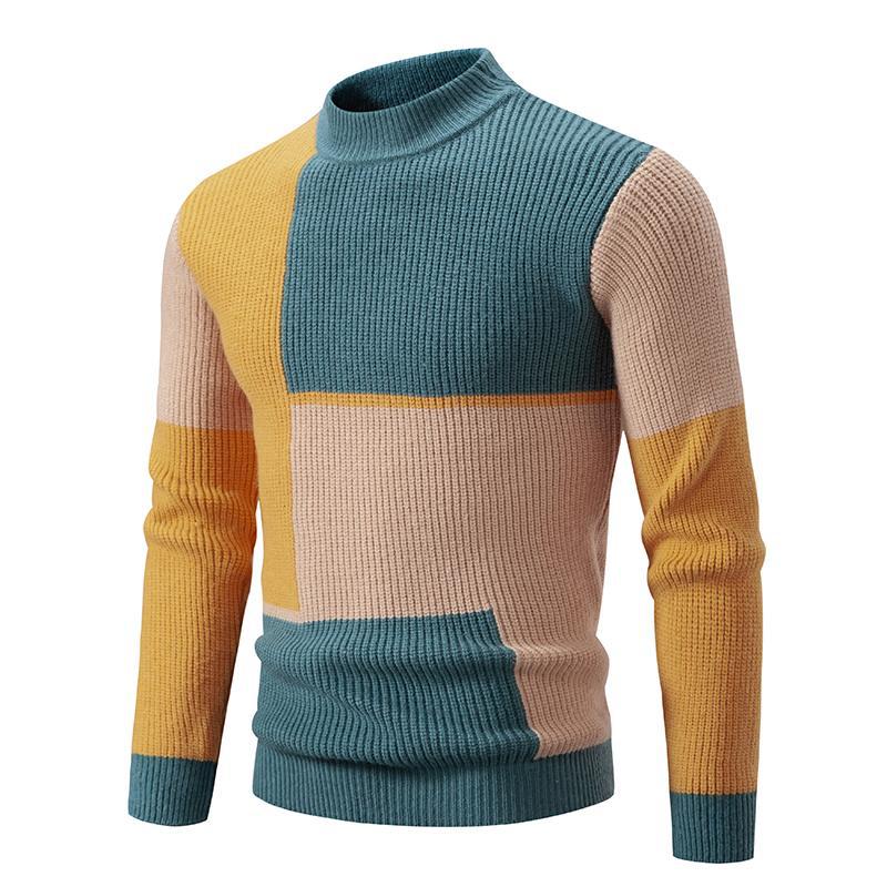 Men's Half-high Collar Contrast Color Pullover Knitwear Korean Youth Fashion Casual Top