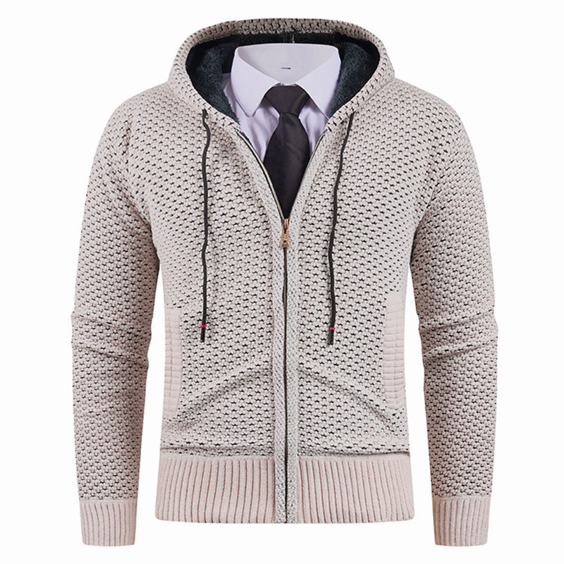Men's Small Pineapple-pin Hooded Fleece Lined Fashion Knitwear Sweater