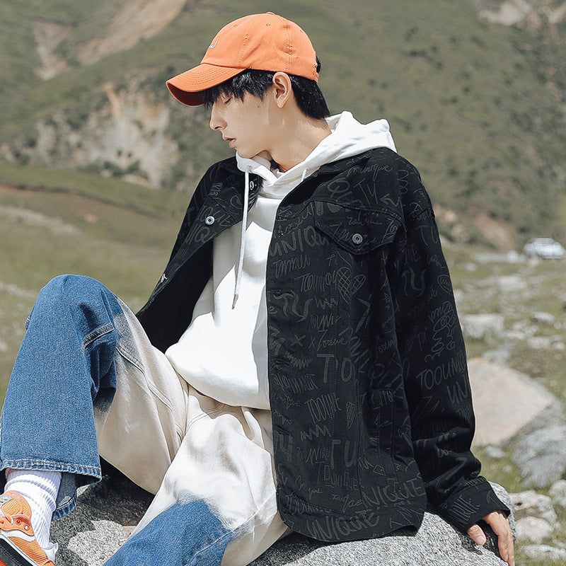 Men's Trendy Denim Full Print Loose Casual Jacket