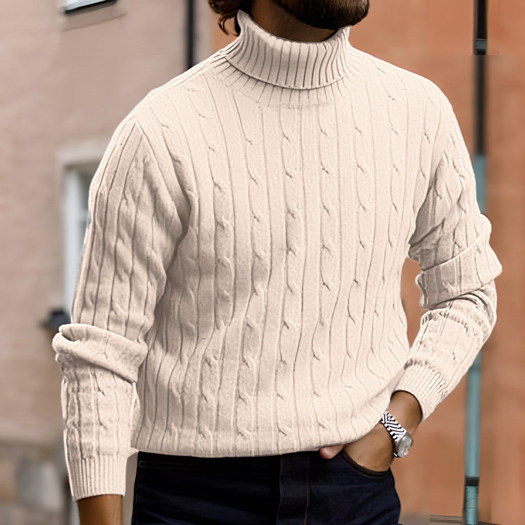 Men's Sweater Casual Retro Twisted Flower Turtleneck Knitting sweater