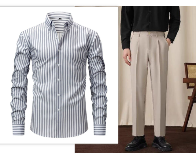 Non-ironing Anti-wrinkle Business Casual Striped Long-sleeved Men's Shirt