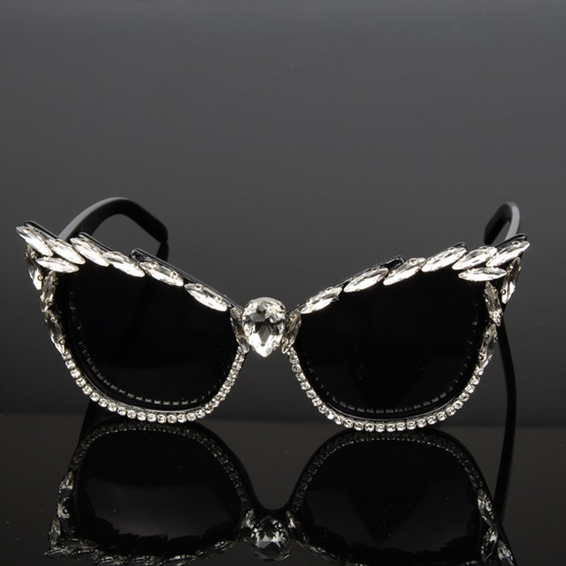 Cat eye sunglasses with rhinestones