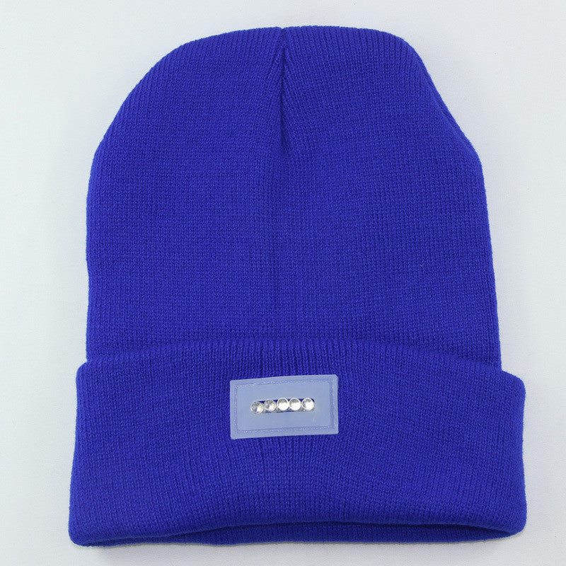 LED Headlamp Glowing Knit Warm Hat With A Flashlight For Camping Night Climbing