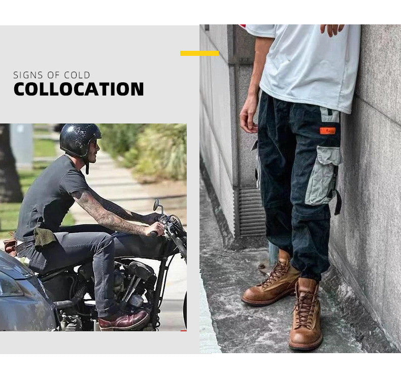 Fashion Contrast Color Cowhide Tooling Men's Boots