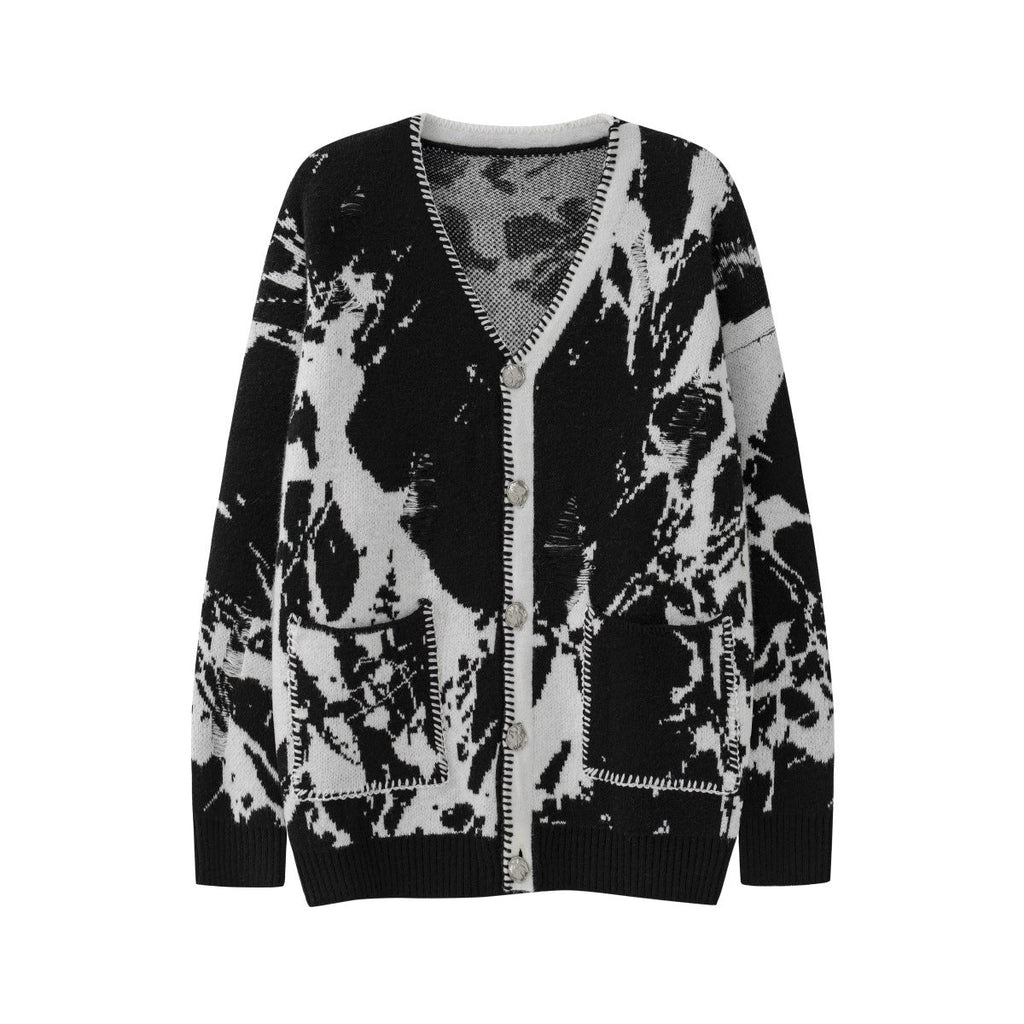 Snowflake Ripped Niche V-neck Knitted Tup Cardigan