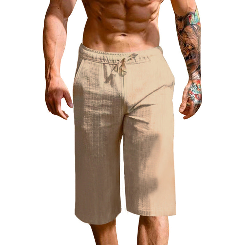 Loose Linen Cotton Breathable Cropped Pants For Men's Sports And Casual Wear