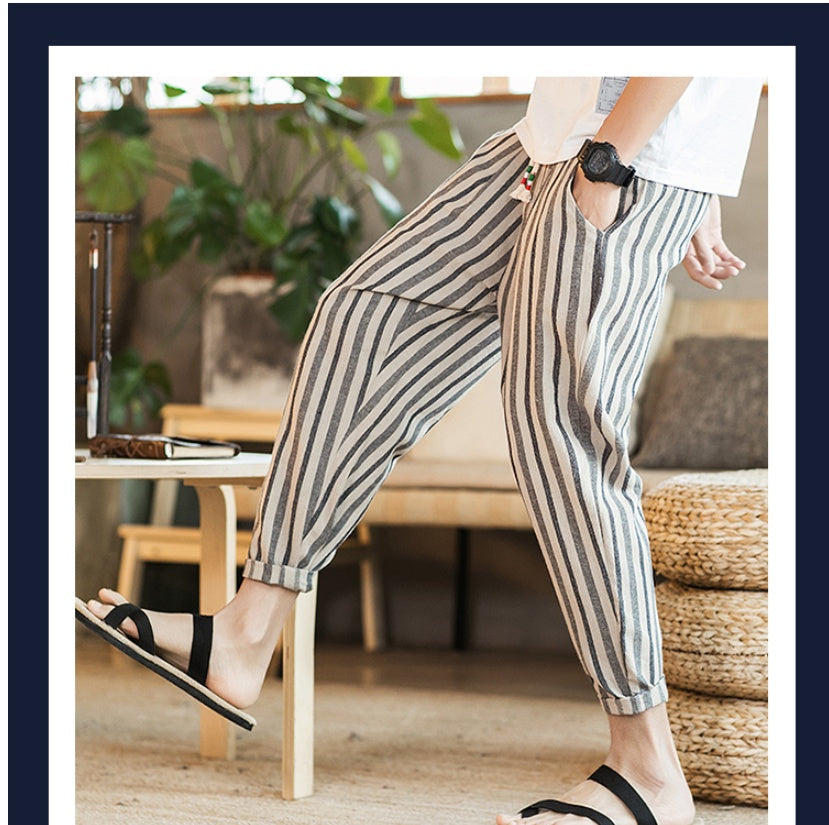 Chinese Style New Cotton And Linen Large Size Casual Youth Feet Japanese Men's Pants