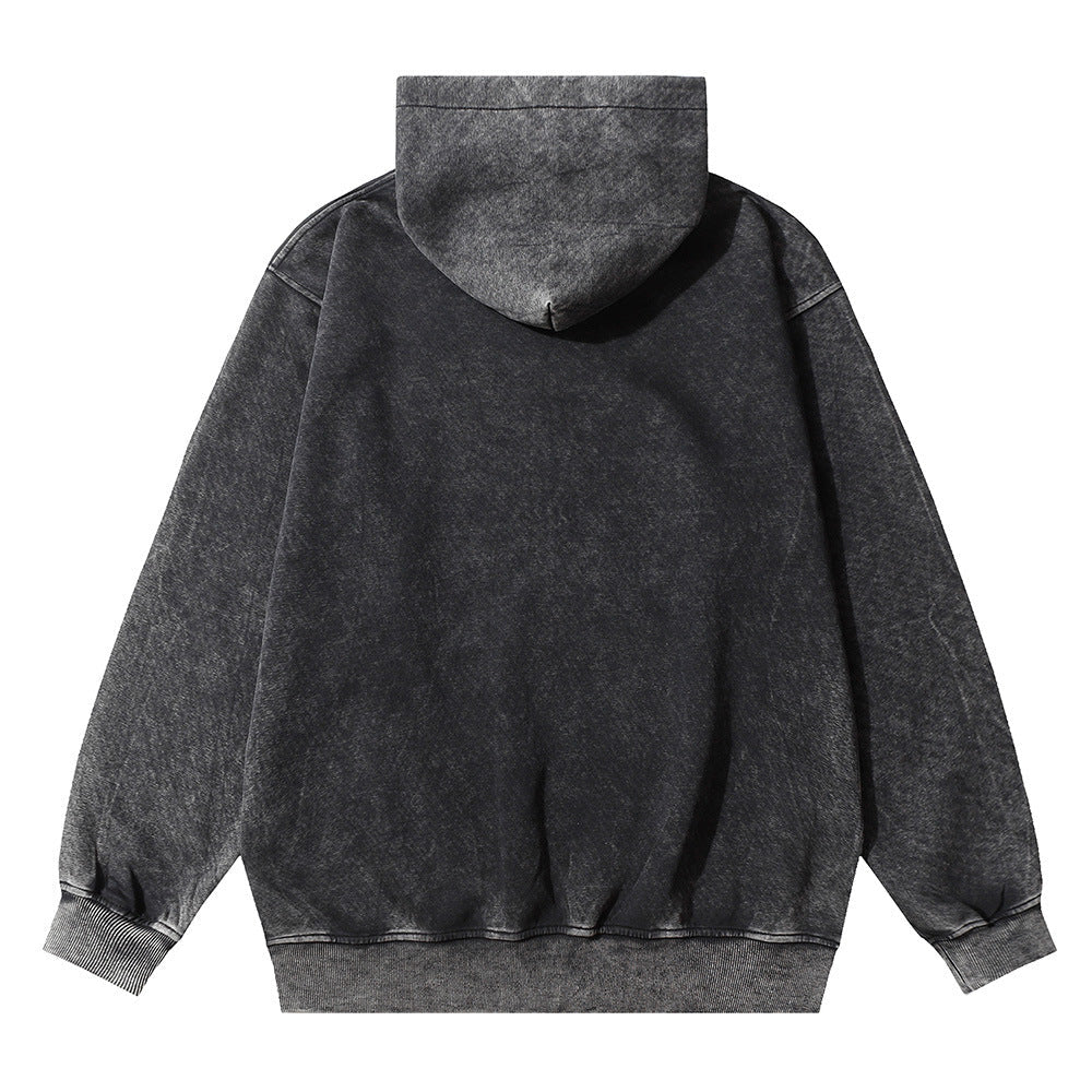 Men's Letter Printed Distressed Hooded Niche Design High Street Fashionable Loose Sweater