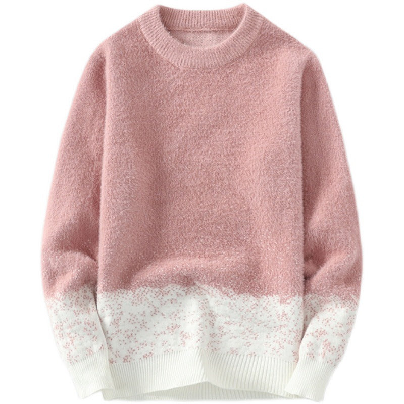 Fall Winter Pullover Round Neck Gradient Base Shirt Sweater Men