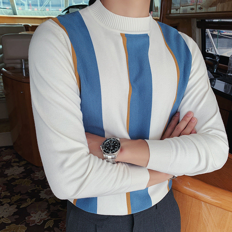 Long-sleeved Sweater Korean Style Slim fashion striped handsome sweater