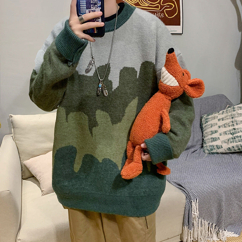 Harajuku-style Color Block Crew Neck Sweater Pullover Sweater