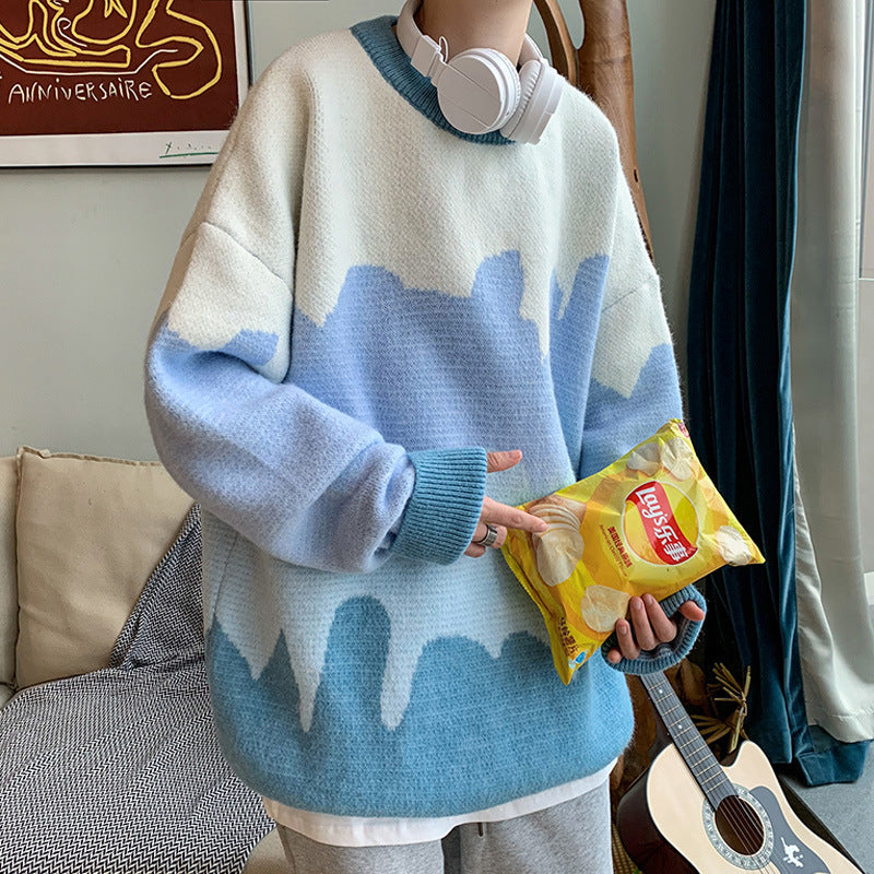 Harajuku-style Color Block Crew Neck Sweater Pullover Sweater