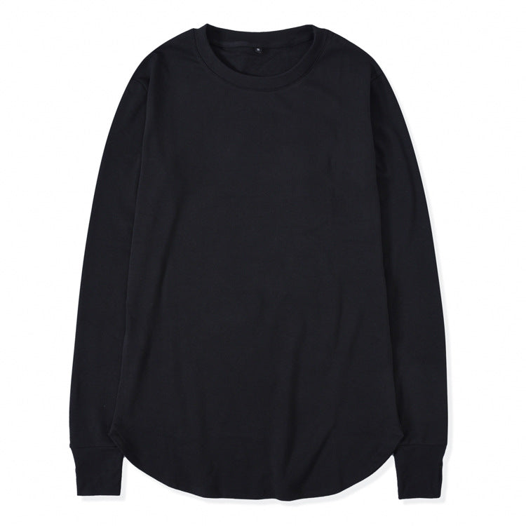 European And American High Street Solid Color Base Shirt With Arc Hem