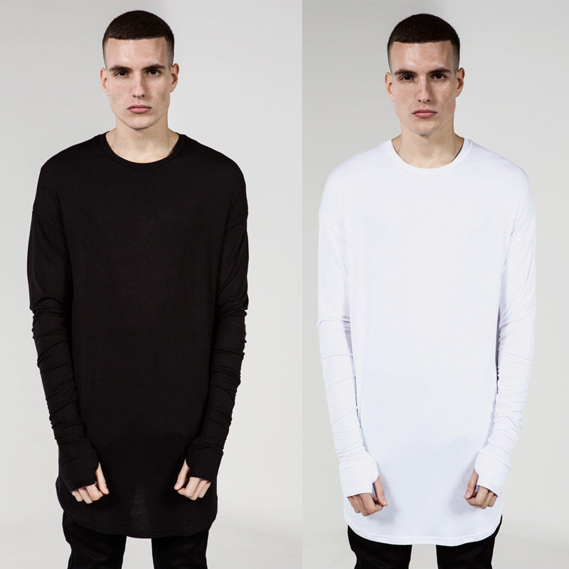 European And American High Street Solid Color Base Shirt With Arc Hem