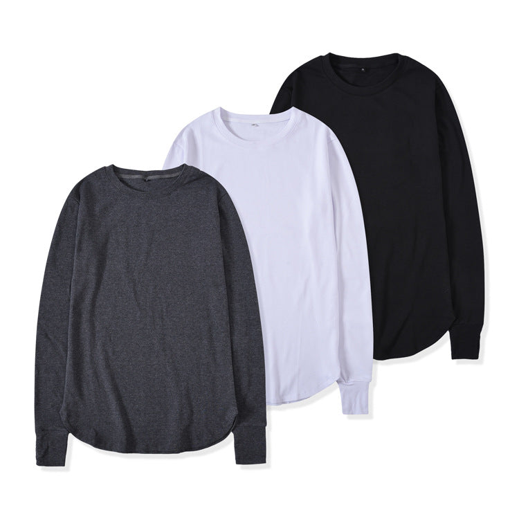 European And American High Street Solid Color Base Shirt With Arc Hem