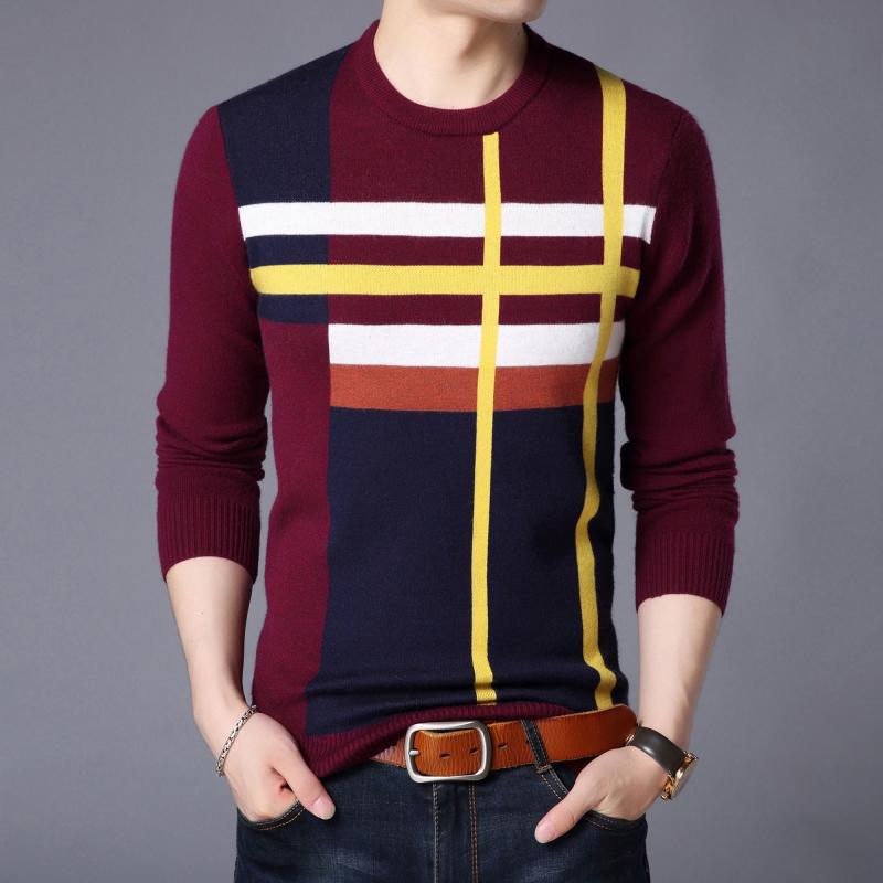 Men's Round Neck Striped Loose Long Sleeve Sweater