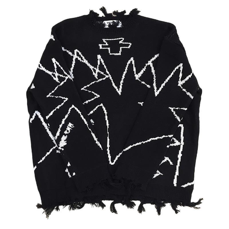 Loose Retro Contrast Color Hand-Painted Personality Tattered Edge Slimming Sweater