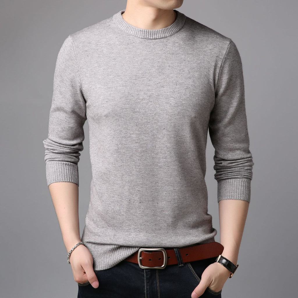 Thin Slim Solid Color Round Neck Sweater Men