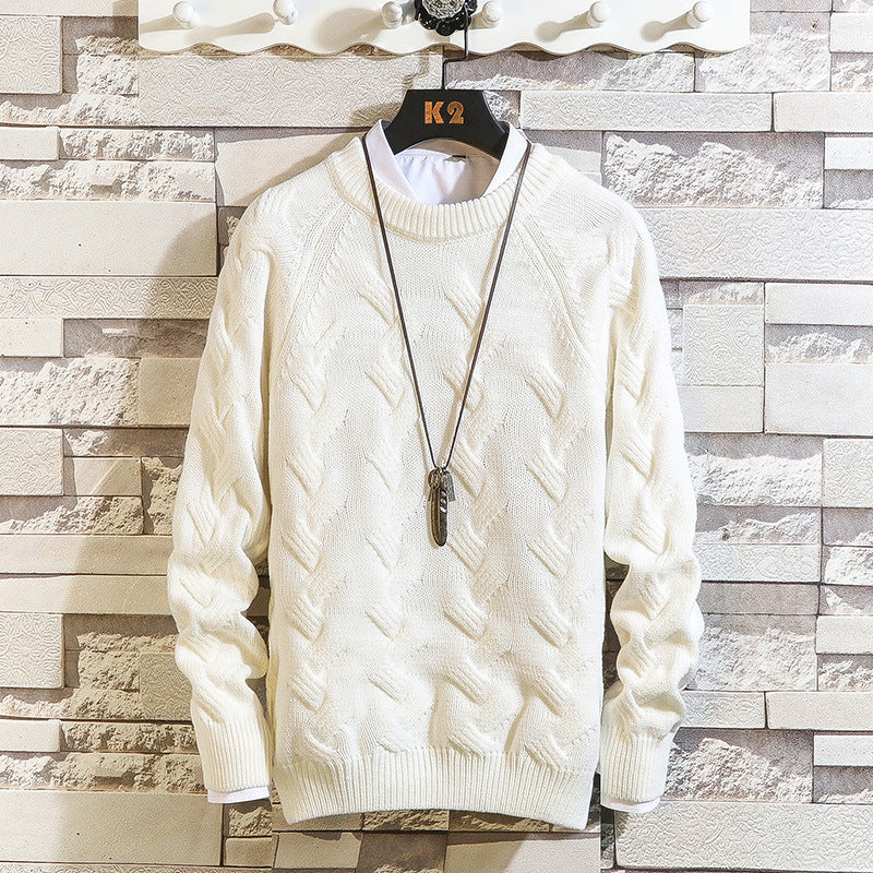 Round Neck Sweater Sportsmen Solid Color Pullover Sweater