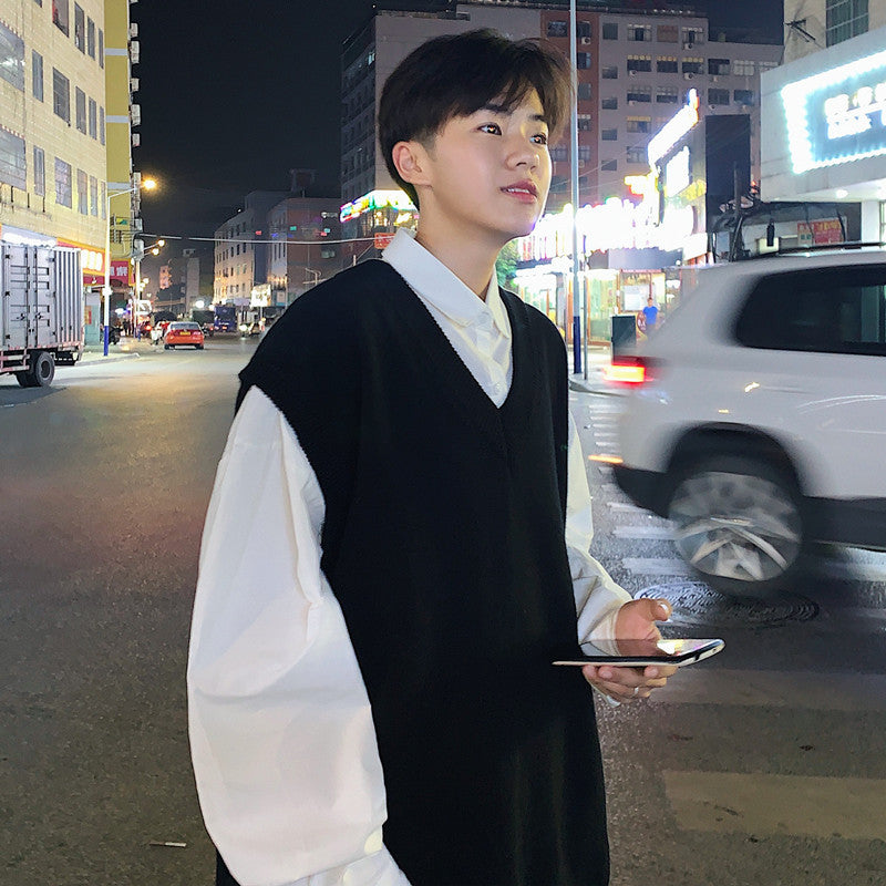 Sweater Men's Solid Color Vest Korean Style College Style Sleeveless V-neck Sweater