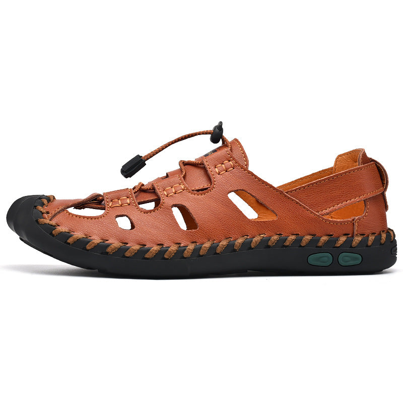 Men's Baotou Sandals New Breathable Leather Sandals Summer Fashion Outer Wear Set Feet All-Match Beach Shoes