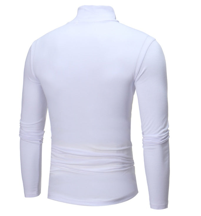 Slim Fit Solid Color Half High Neck Long Sleeved T Shirt Men's Tight Bottoming Shirt