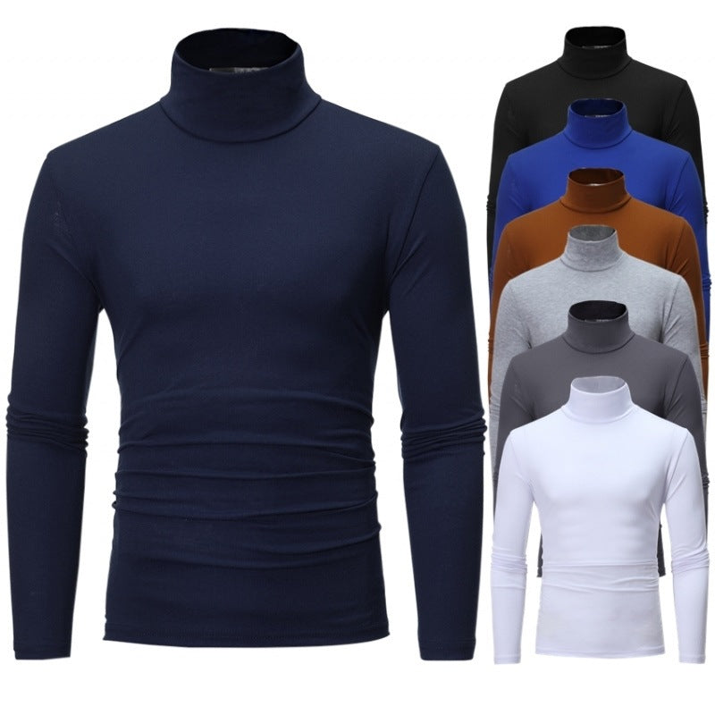 Slim Fit Solid Color Half High Neck Long Sleeved T Shirt Men's Tight Bottoming Shirt