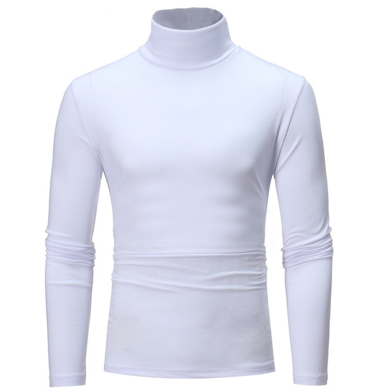 Slim Fit Solid Color Half High Neck Long Sleeved T Shirt Men's Tight Bottoming Shirt