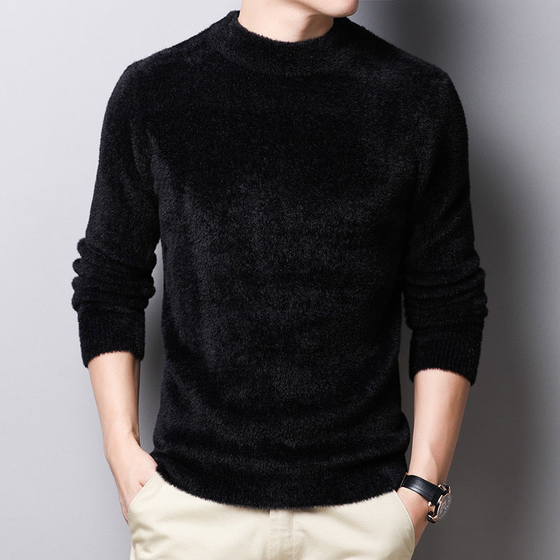 Winter Mink Velvet Sweater Men's High Neck Pullover Thickening Trend Young Men's Mink Wool Warm Knitted Bottoming Shirt