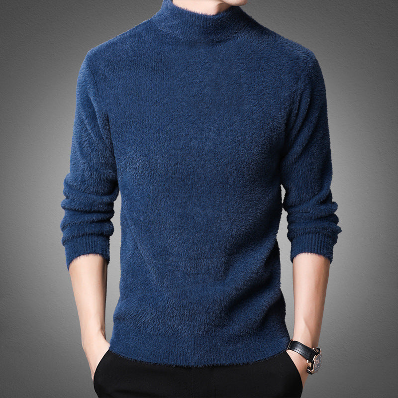 Winter Mink Velvet Sweater Men's High Neck Pullover Thickening Trend Young Men's Mink Wool Warm Knitted Bottoming Shirt