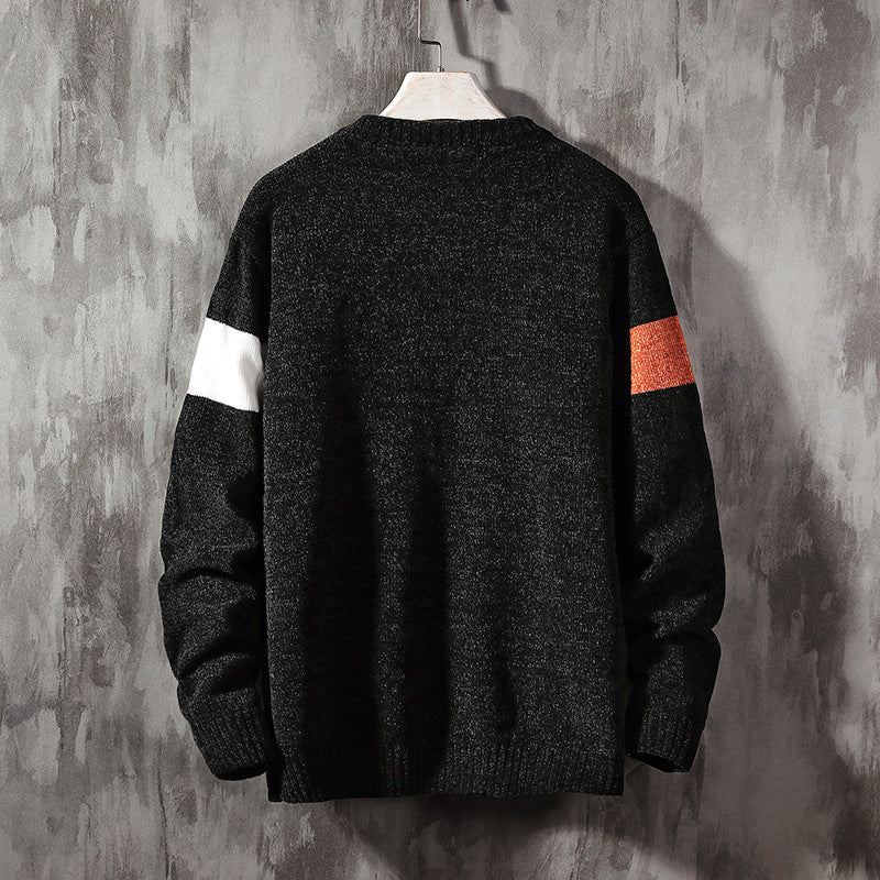 Loose Casual  Round Neck Pullover Korean Color Block Sweater