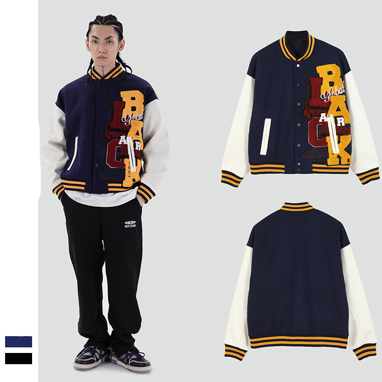 Meichao Campus Winter Thin Jacket Retro Letter Embroidered Men's Baseball Uniform