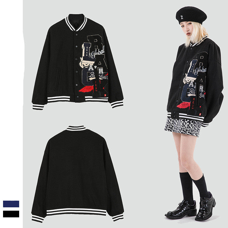 Meichao Campus Winter Thin Jacket Retro Letter Embroidered Men's Baseball Uniform