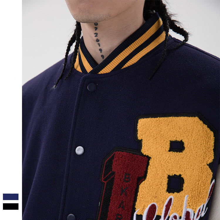 Meichao Campus Winter Thin Jacket Retro Letter Embroidered Men's Baseball Uniform