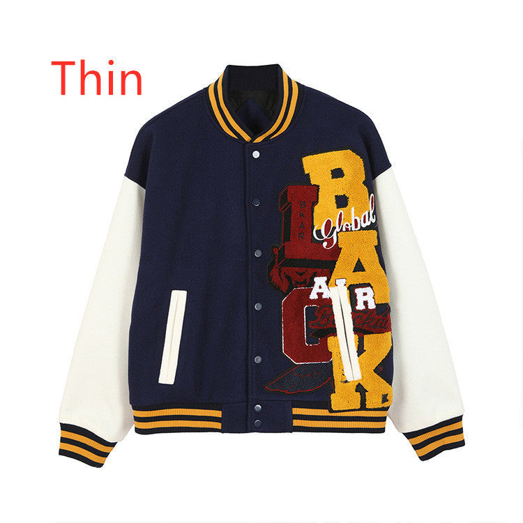 Meichao Campus Winter Thin Jacket Retro Letter Embroidered Men's Baseball Uniform
