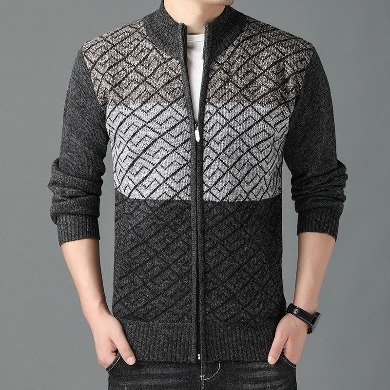 Stand-Up Collar Color-Blocking Outer Wear Sweater